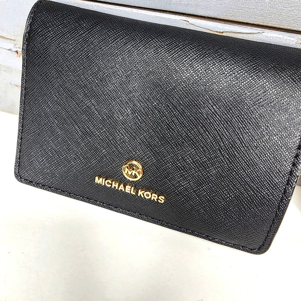 Michael Kors Black Saffiano Leather Wallet New with Tags Gold Hardware